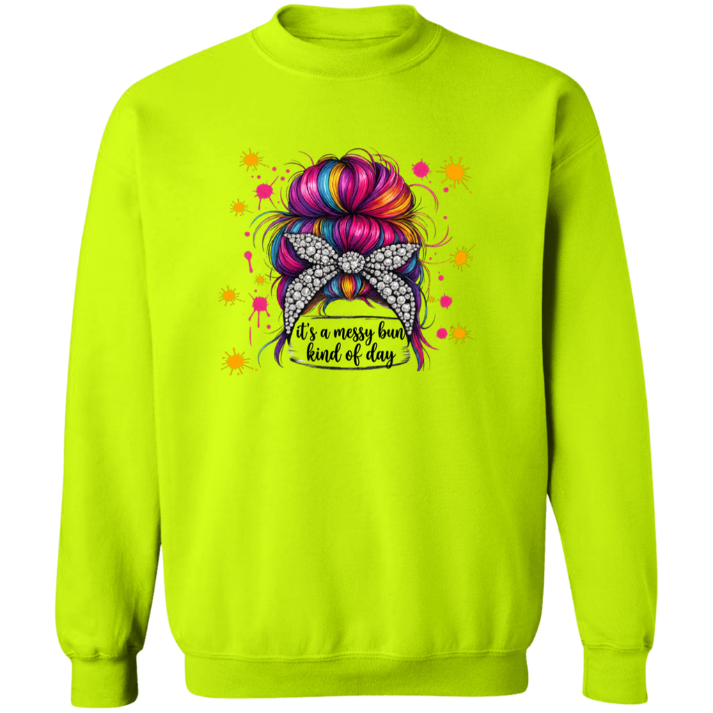a helliconia sweatshirt with a colorful bun design and text.