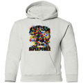 A light gray pullover hoodie featuring a cartoon graphic of a baseball character taking a selfie with a phone, wearing a black cap with a white 'W' logo and black sneakers, making a peace sign.