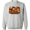 Gray sweater with the text Autumn Leaves & Coffee Please design combines everything we love about fall—coffee, pumpkins, colorful autumn leaves, adorable ghosts, leopard print, and plenty of sparkle.