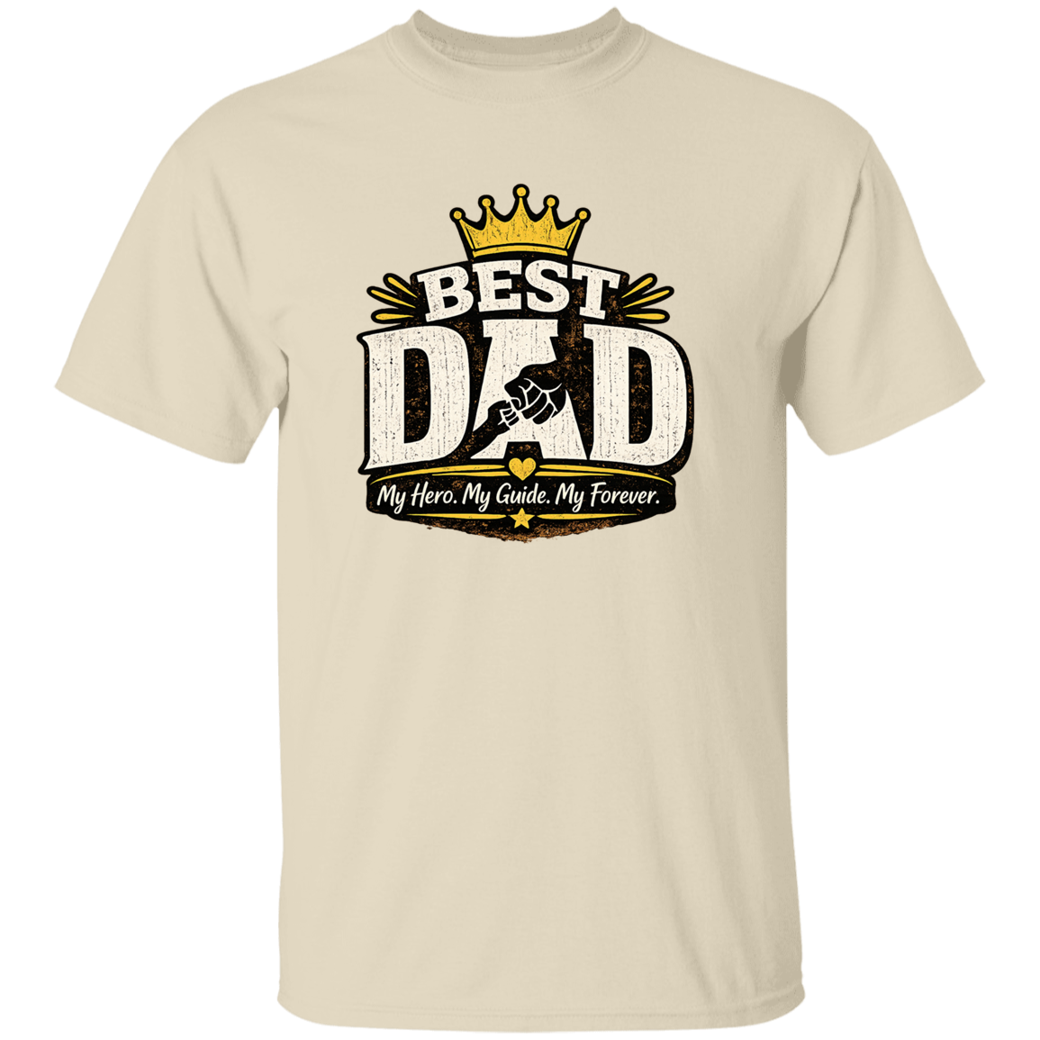 A natural color T-shirt with Best DAD on the front and a white background