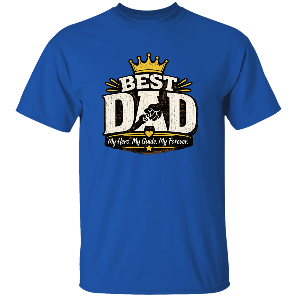 A royal T shirt with Best DAD on the front of it
