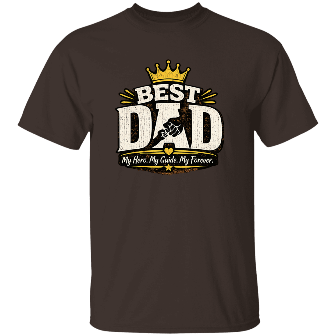 A dark chocolate t shirt with Best DAD on the front