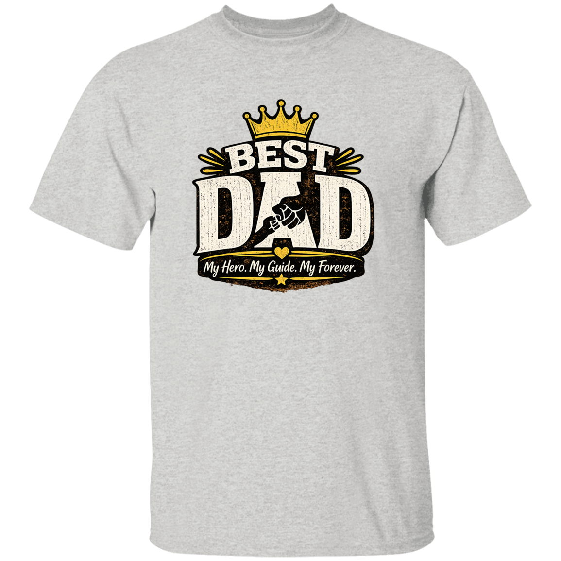 A grey T-shirt with Best DAD on the front and a white background