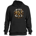 Black hoodie with 'Built by Dad, Blessed by God' text 