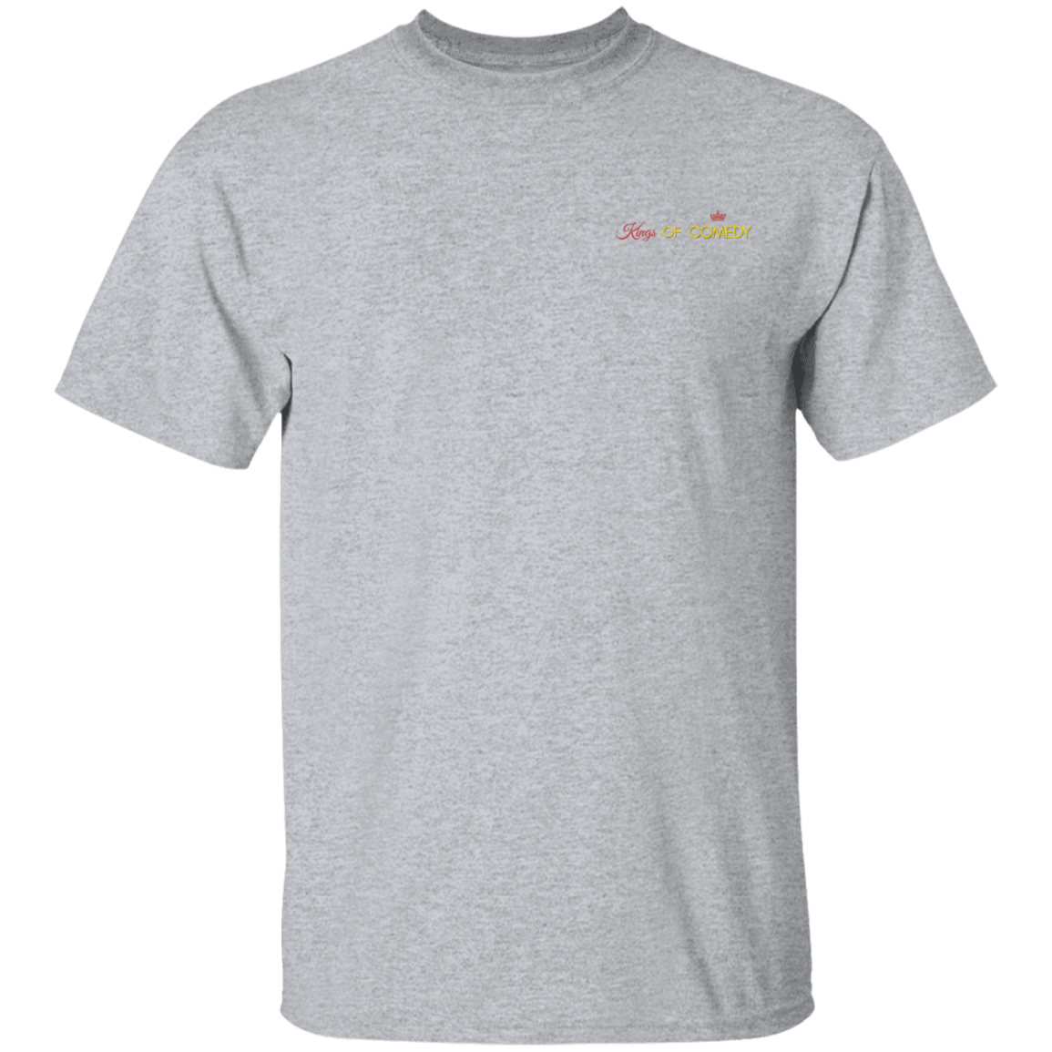 Gray t-shirt with 'kINGS OF COMEDY ' logo on a white background