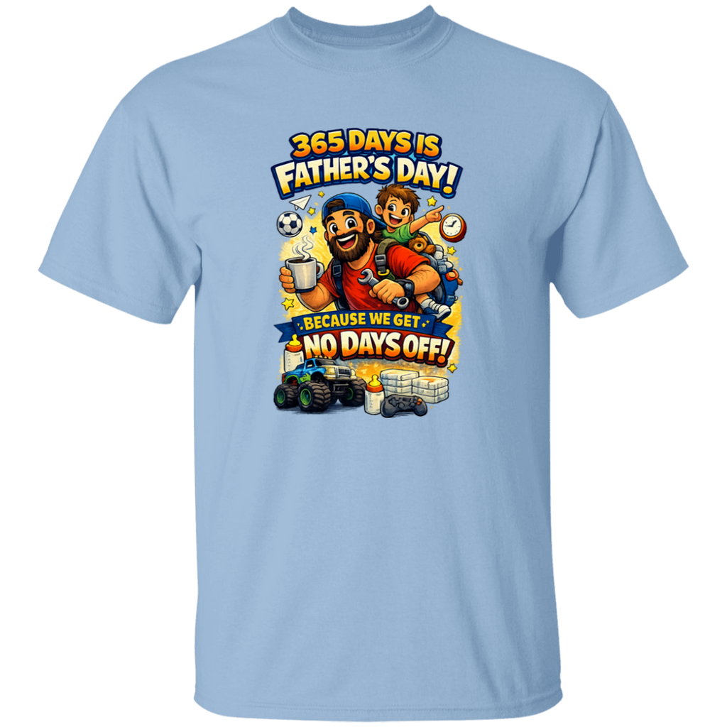 Light blue t-shirt with colorful graphic and text on a white background