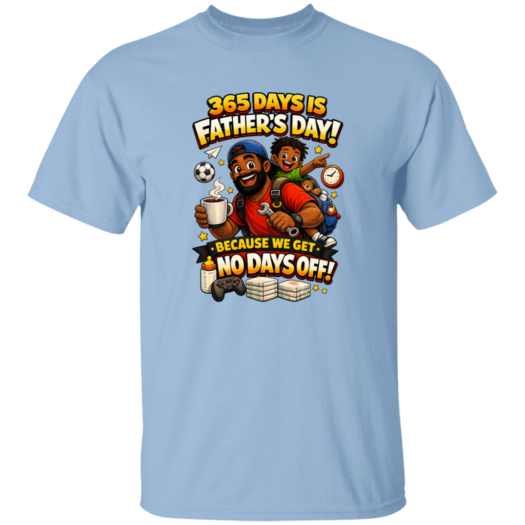 Light blue t-shirt with Father's Day graphic and text on a white background
