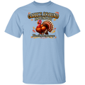 Light blue t-shirt with a turkey graphic and text on a white background