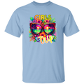 Light blue t-shirt with colorful sunglasses and 'Girls Trip' text design on a white background