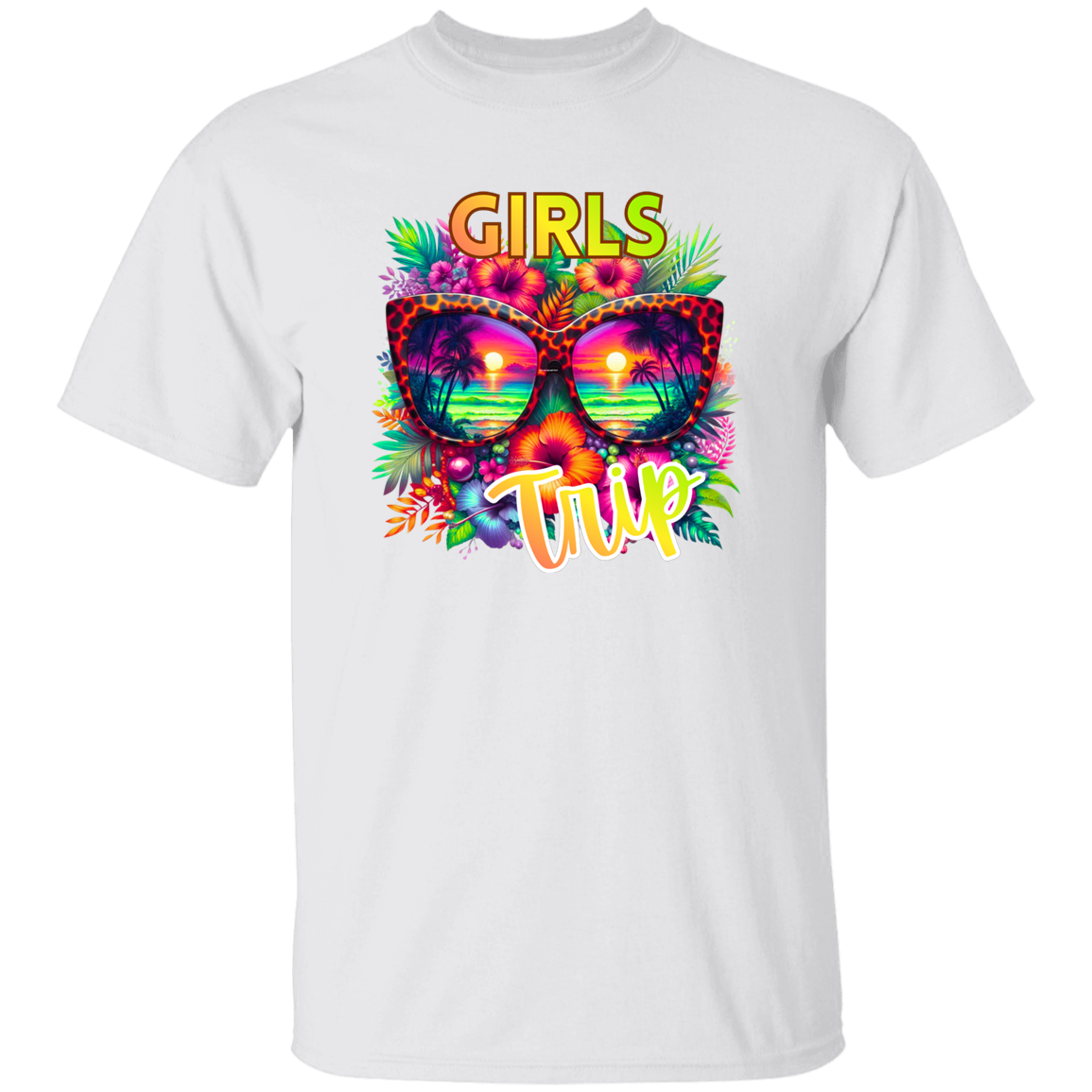 White t-shirt with green text and shamrock graphics on a white background