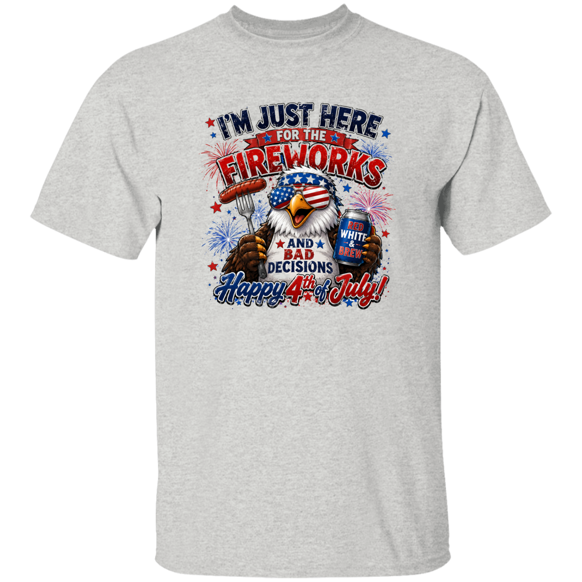 Gray t-shirt with 4th of July graphic design featuring an eagle and text.