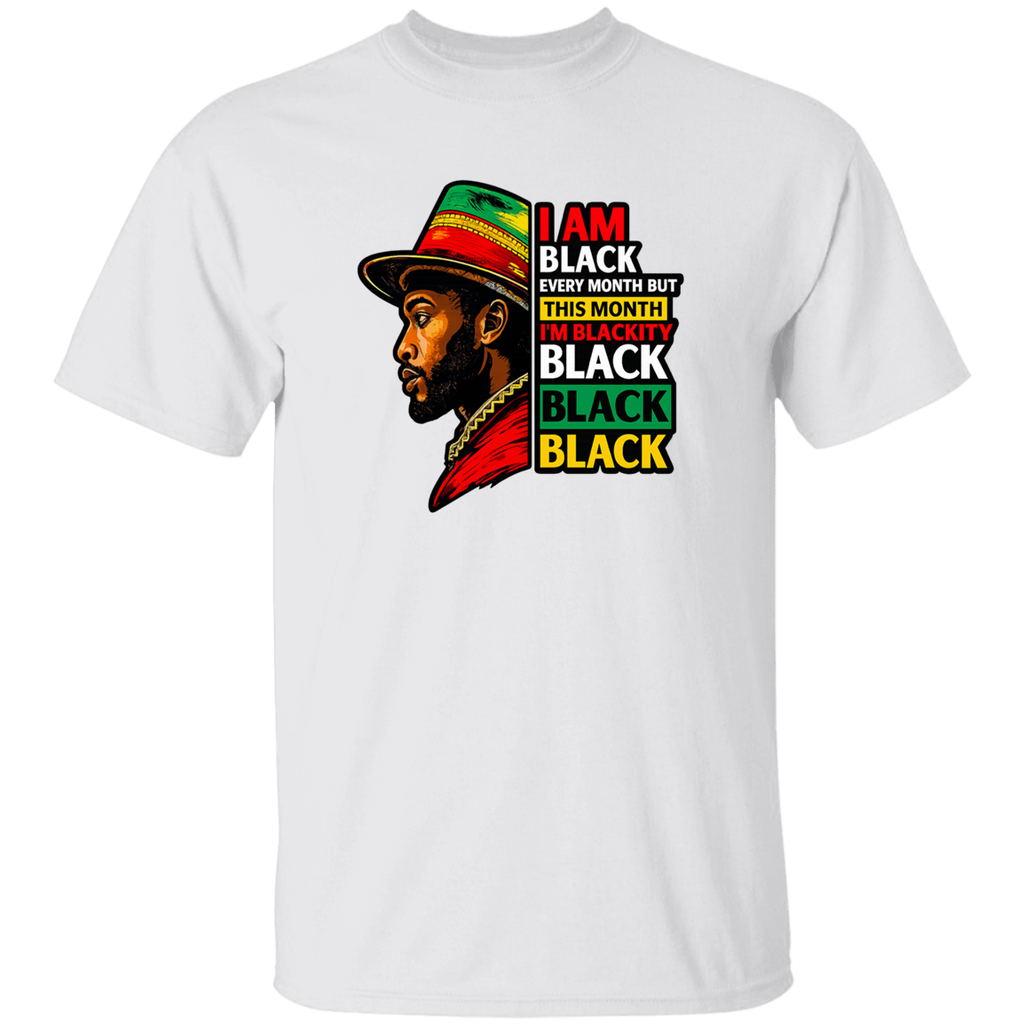 White t-shirt with a colorful graphic and text on a white background