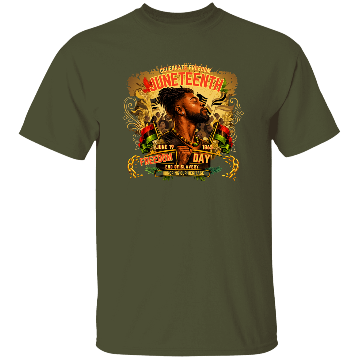 Juneteenth Freedom Day military green T-Shirt