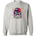 a Ash sweatshirt with a colorful bun design and text.