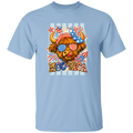 Light blue t-shirt with a cartoon bull wearing sunglasses and an American flag headband, with 'HOO-RICA' text.