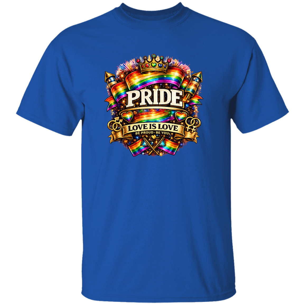A Royal T shirt with Pride love is love on the front