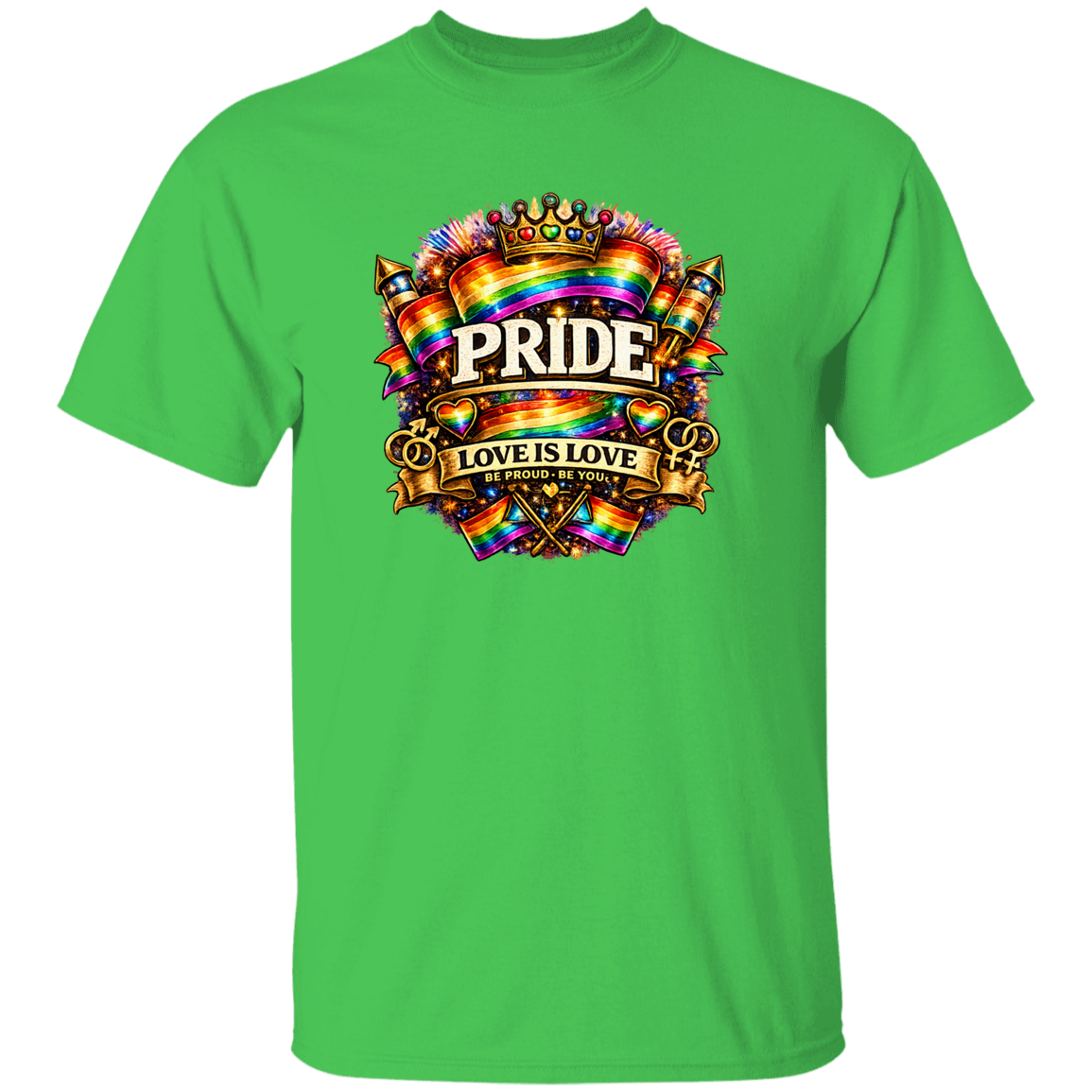 a green t shirt with Pride love is love on the front