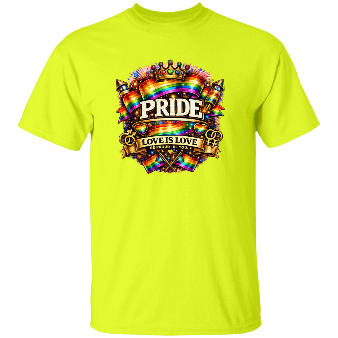 Lime green t shirt with Pride love is love on the front