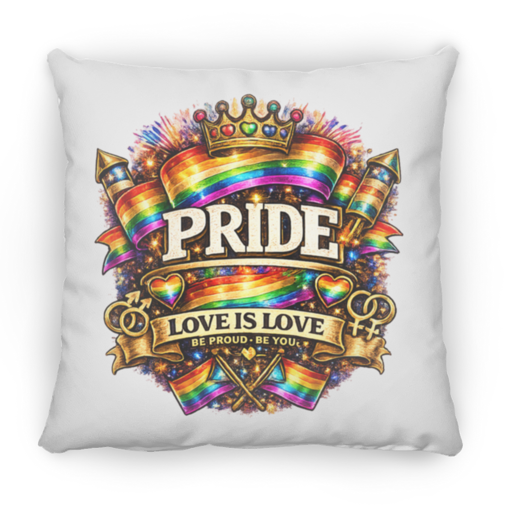 Pillow with Pride design on the front 
