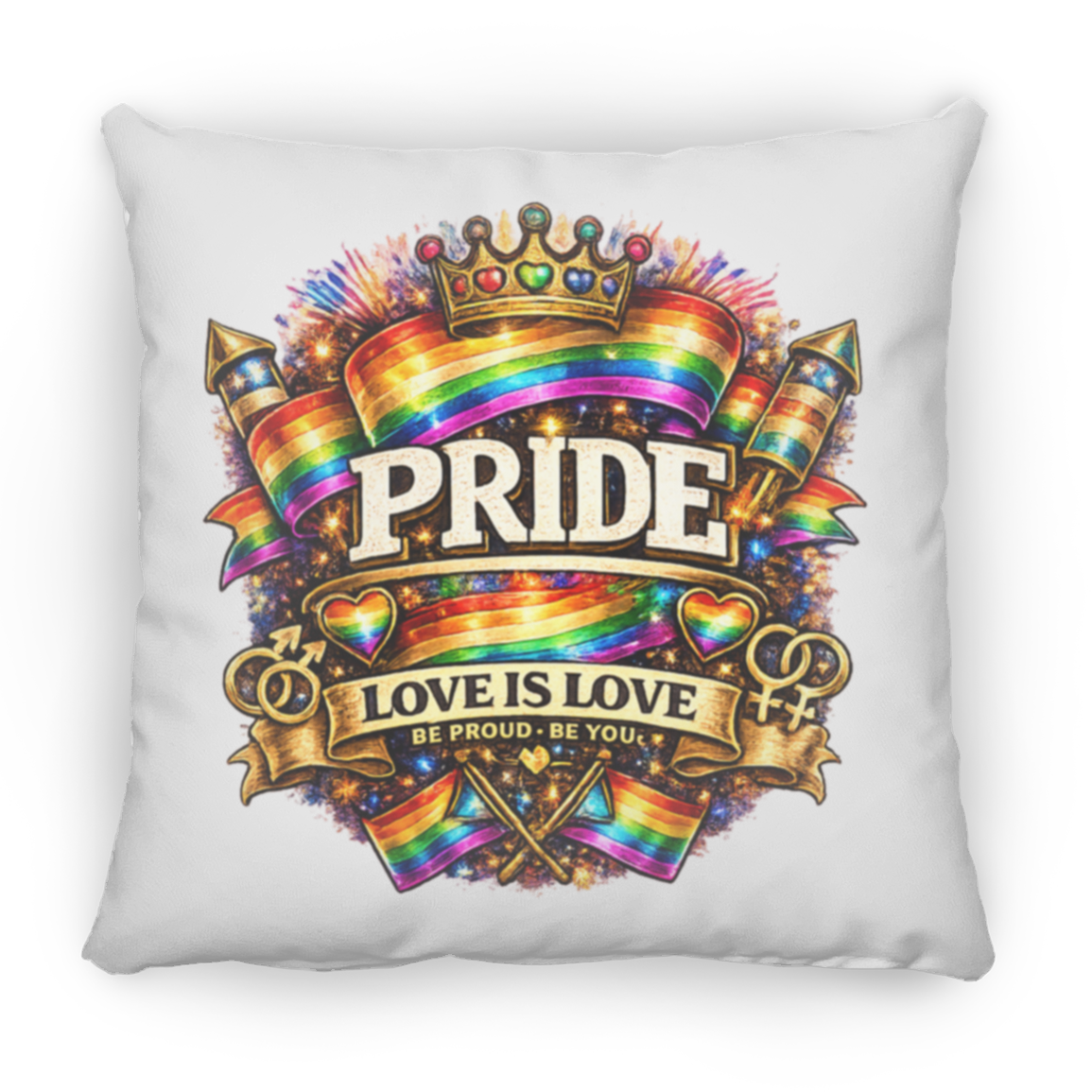 Pillow with Pride design on the front 