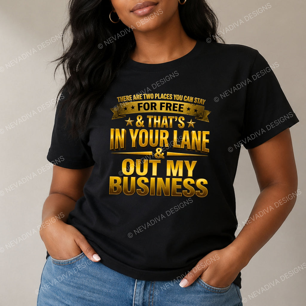 Person wearing a black t-shirt with yellow text and 'Nevadiva Designs' branding.