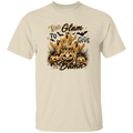 Beige t-shirt with Halloween-themed design featuring pumpkins and text on a white background