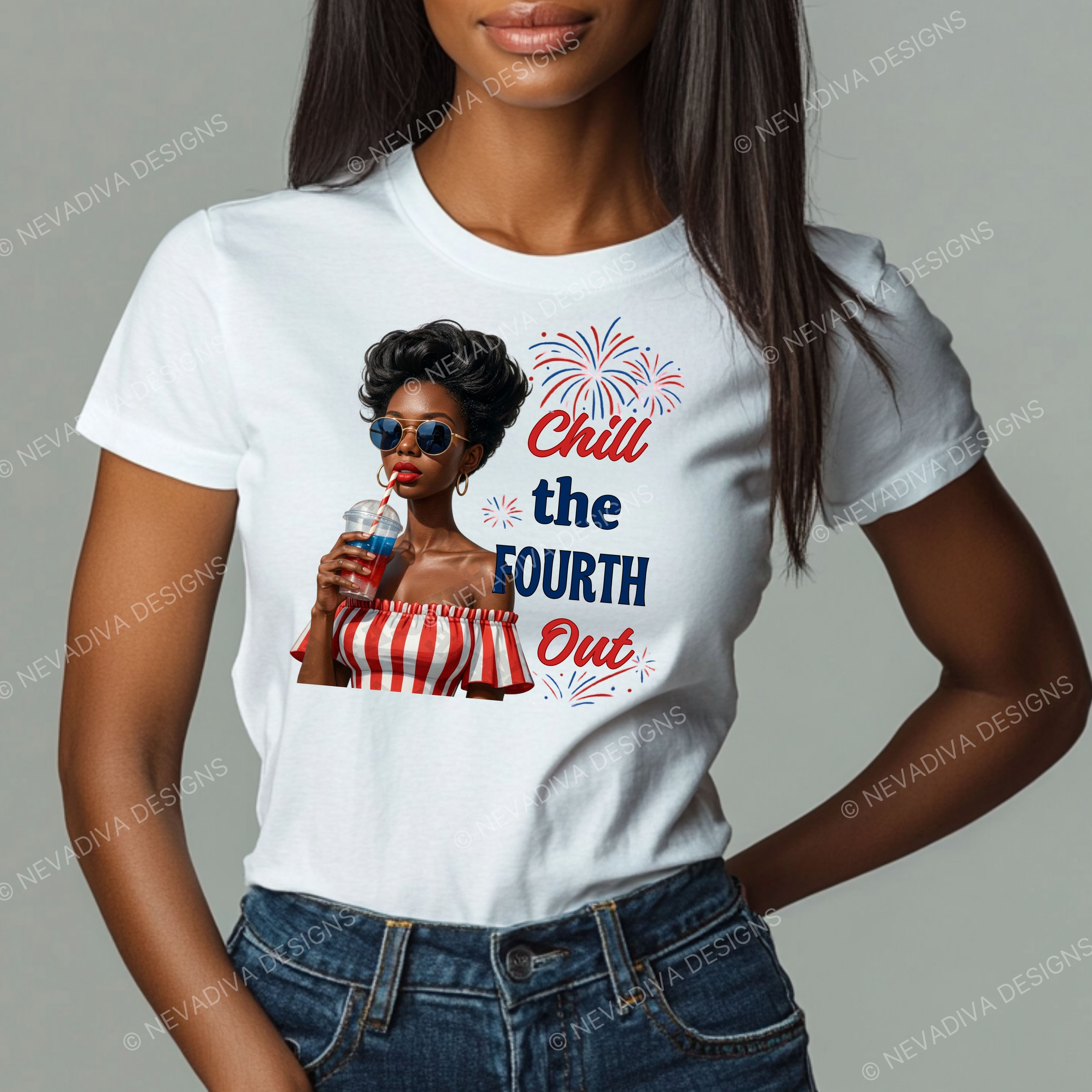 Person wearing a white t-shirt with a blk women drinking a slushie graphic and text on a gray background