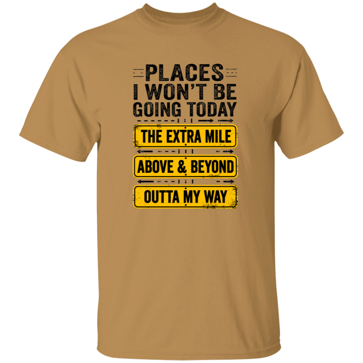Beige t-shirt with motivational text design on a white background