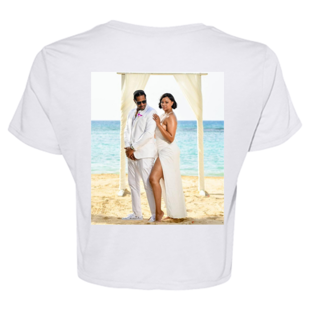 white t-shirt with custom photo on the back
