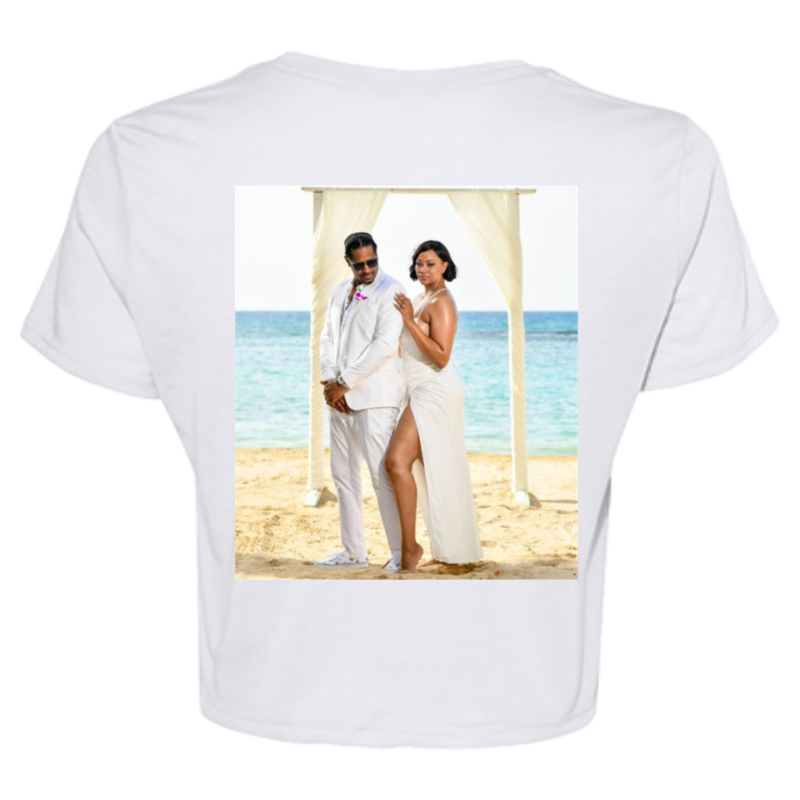 white t-shirt with custom photo on the back